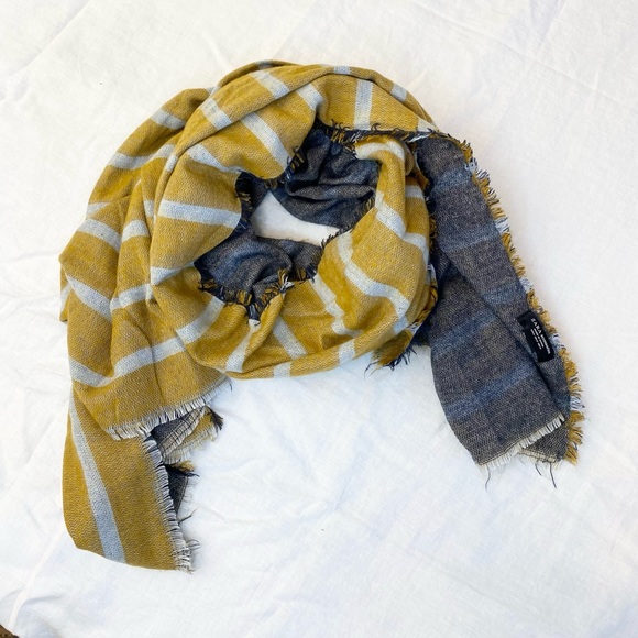 Zara Large Rectangular Scarf , Stripes 2 Tone Frayed Wrap - Picture 8 of 10